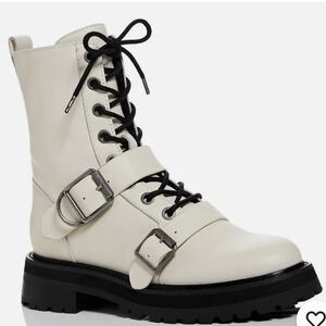 DOLCE VITA OFF-WHITE LEATHER COMBAT BOOTS, SIZE 8, RETAIL $200.00 USD